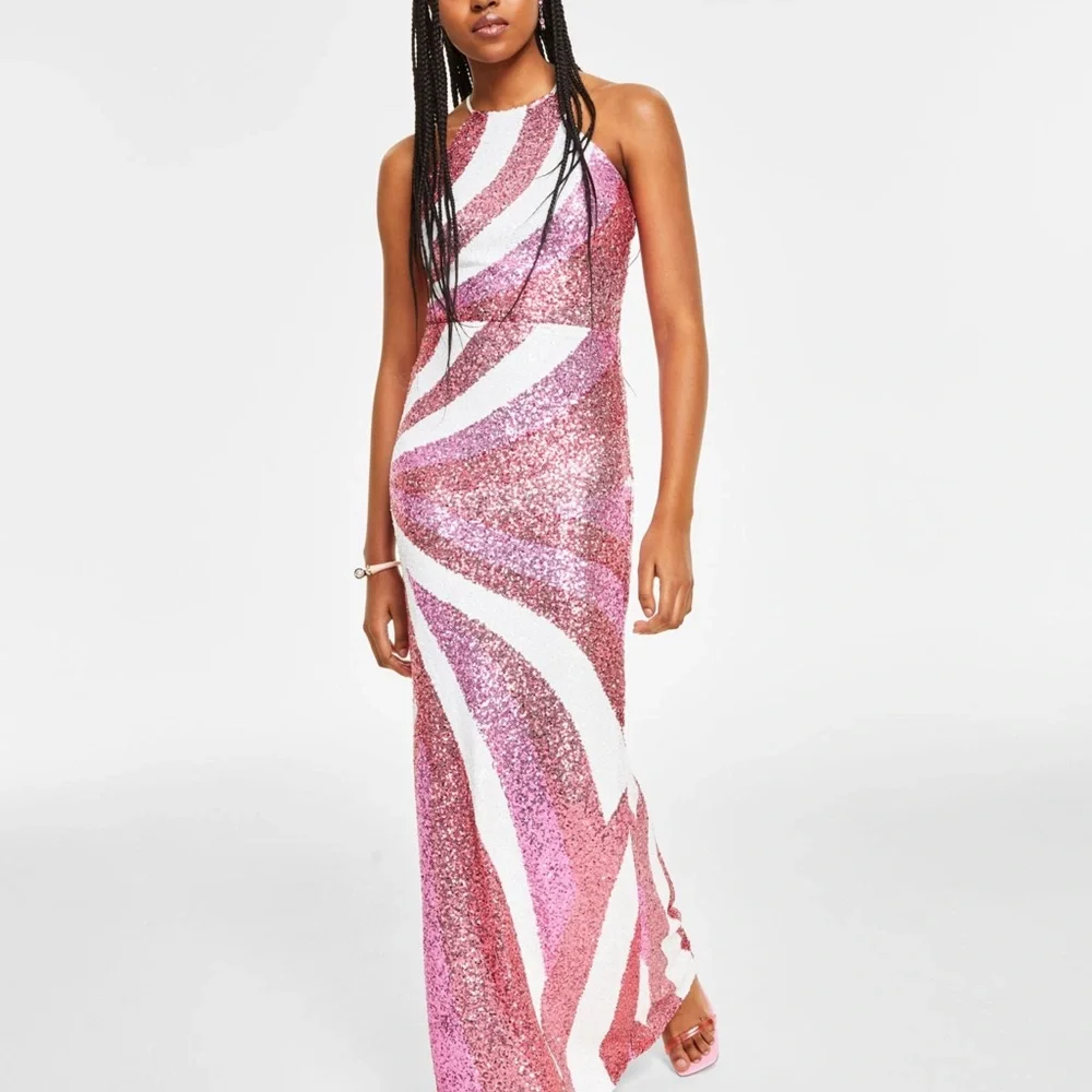 B Darling Pink and White Sequin Gown size‎ 11/12